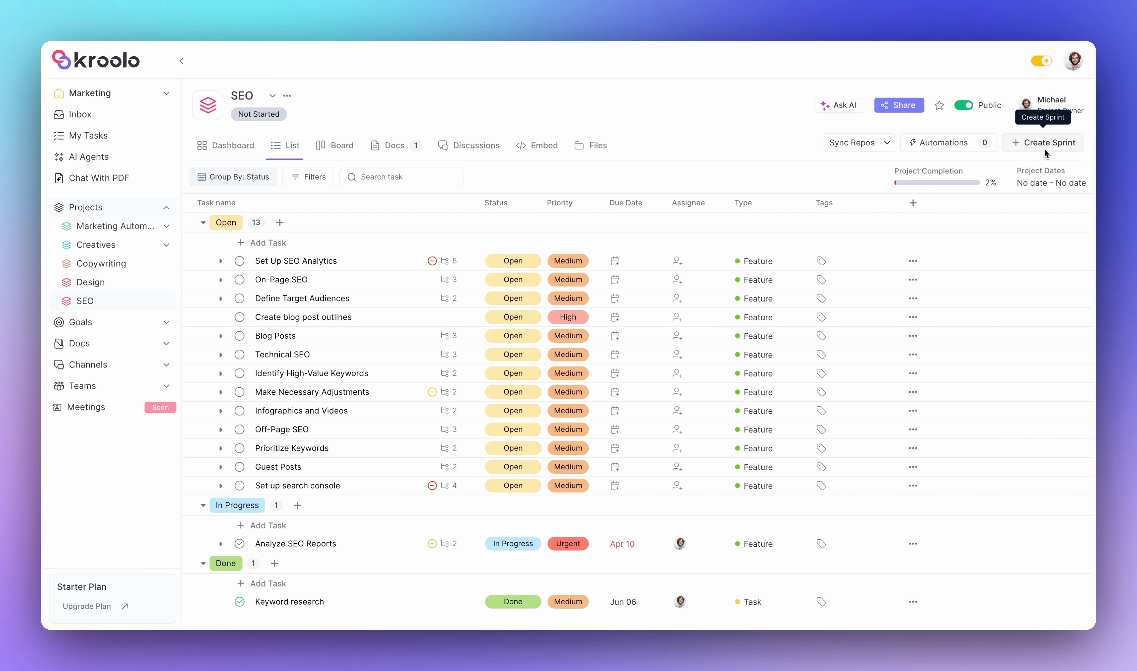 Sprint Creation & Management